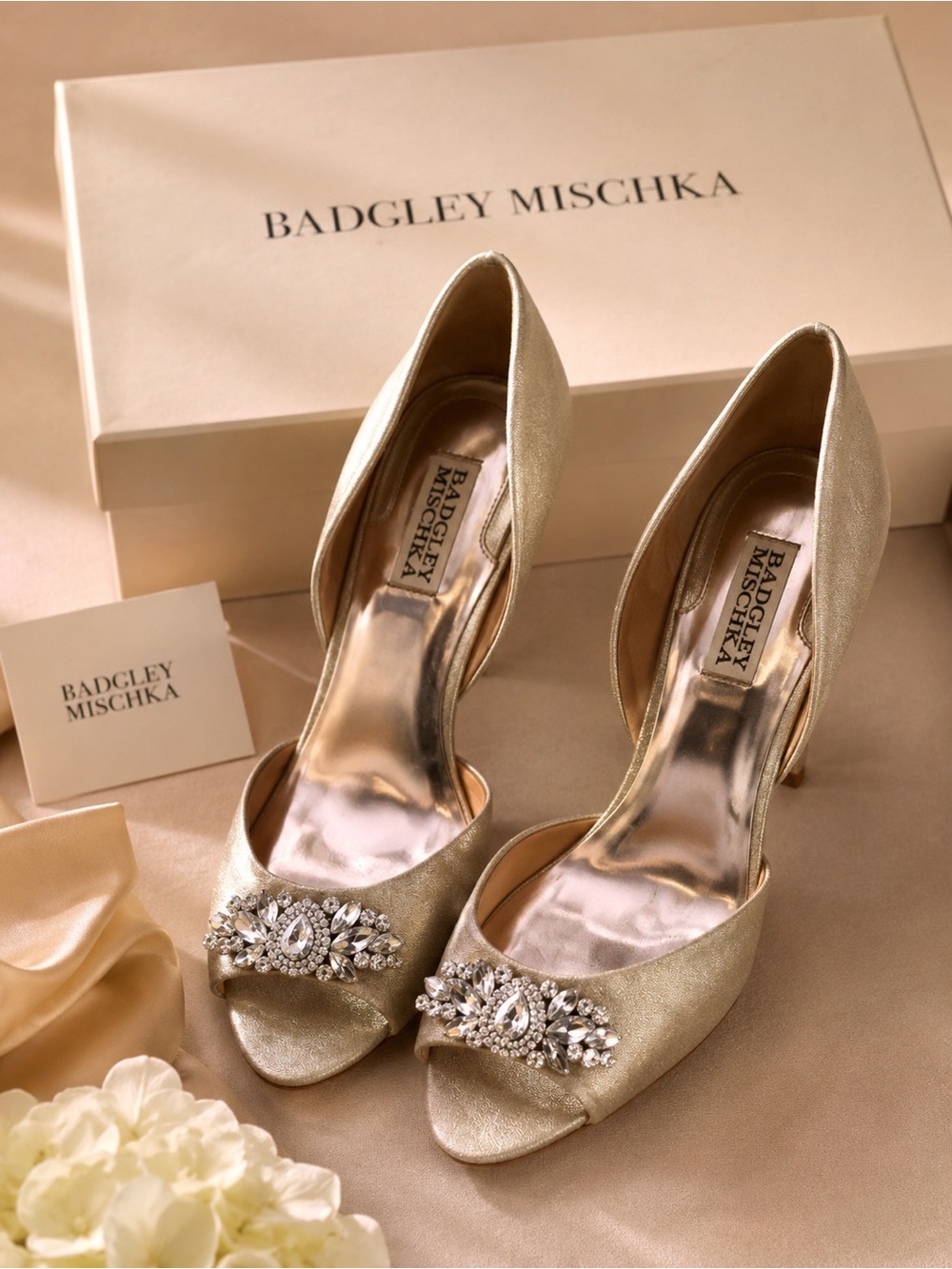 Badgley Mischka Gold Giana Crystal Heels 9.5W Dollette Princesscore